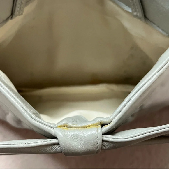 Vintage Leather/Chain Purse Bow Handbag-Grey-Clutch-Vtg-Gray-Retro-Tradwife-60s - Picture 10 of 15